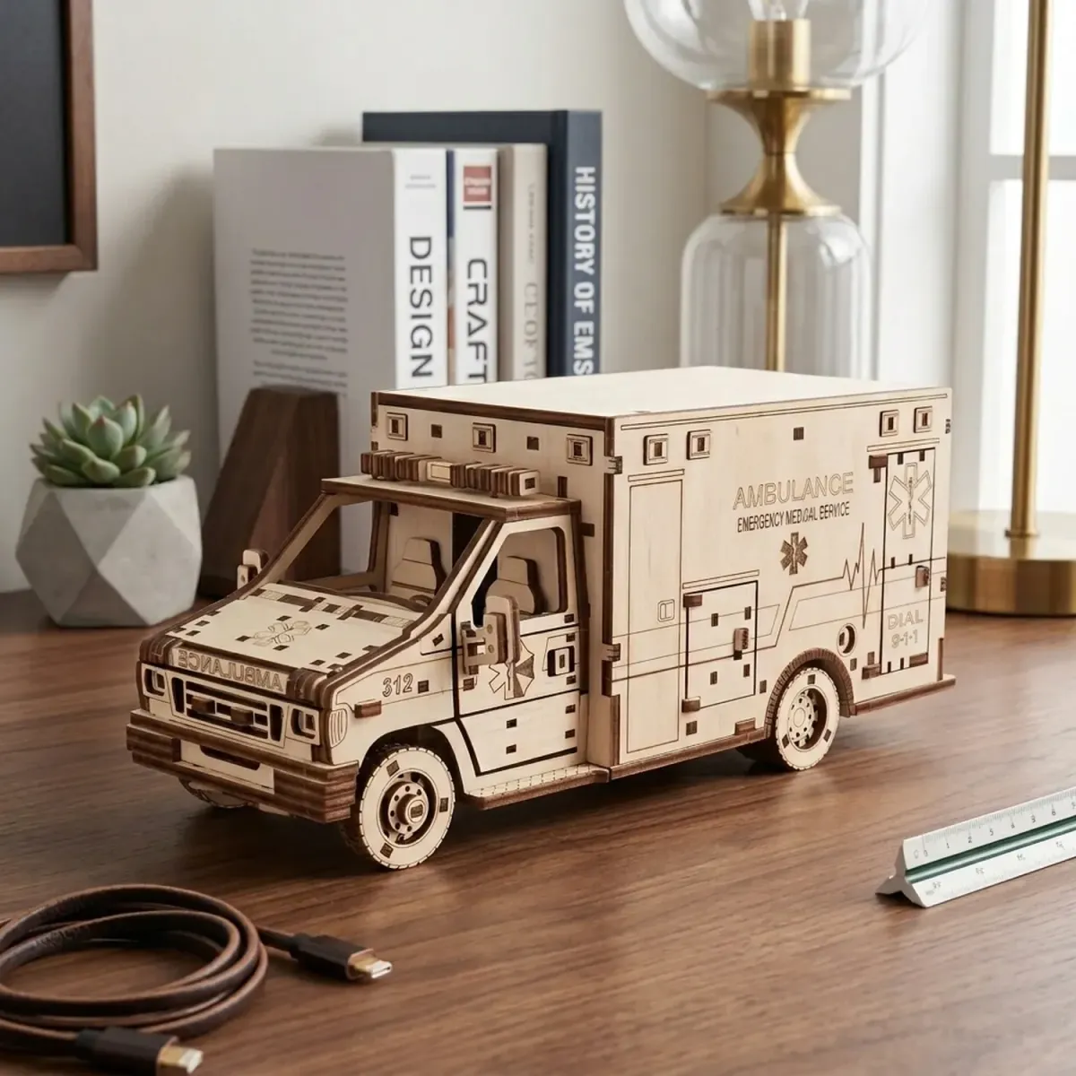 Wooden Ambulance Puzzle Emergency Medical Vehicle Model Toy