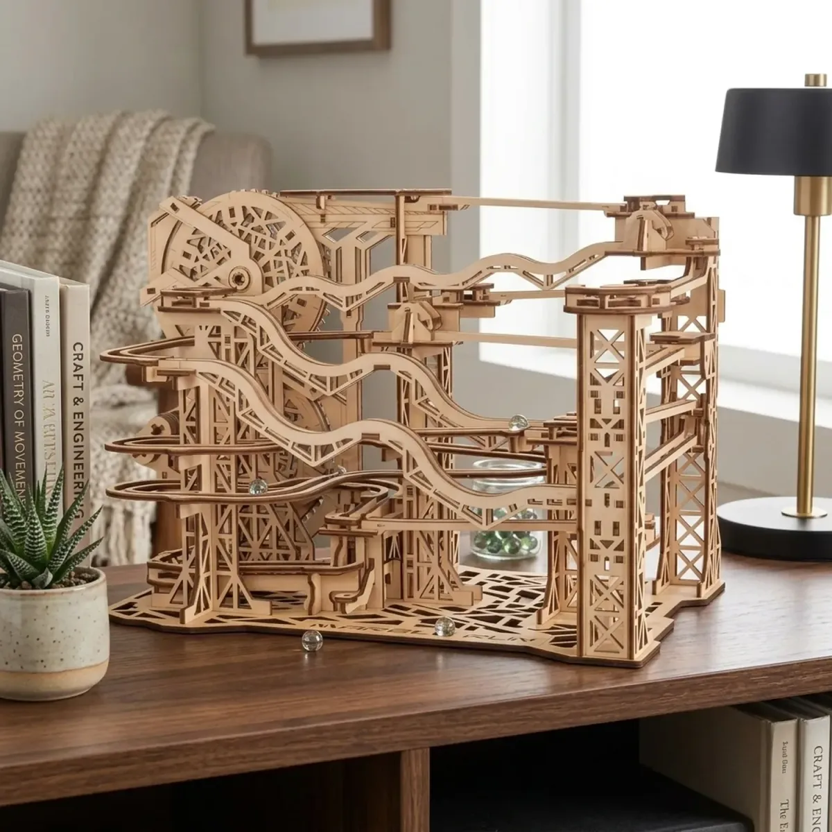 Wooden Marble Run Puzzle Mechanical Gear Track Logic Game