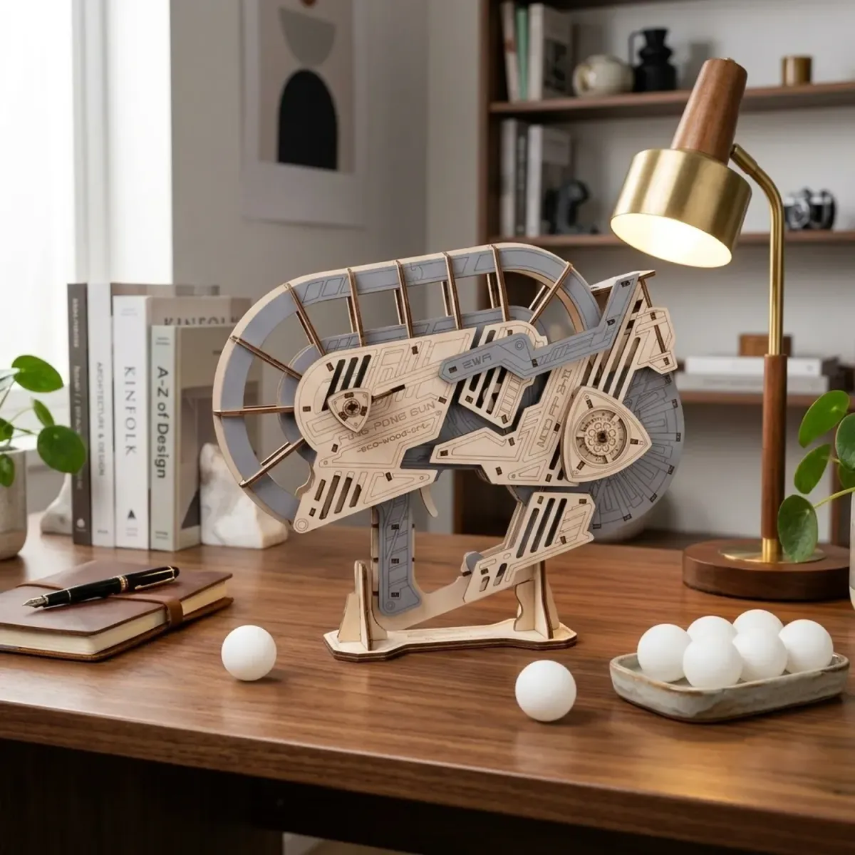 Wooden Ping Pong Cannon Puzzle Mechanical Projectile Shooting Toy